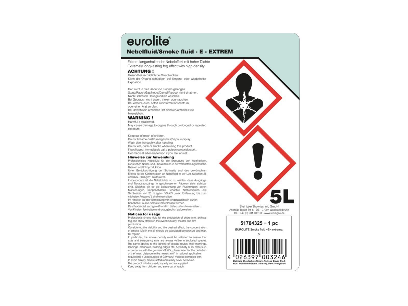 Macchine nebbia: EUROLITE Smoke Fluid -E- Extrem, 5l ... – Nuovo e nell'imballaggio originale da Däniken SO venduto da Profog1 2