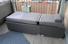 Rattanliege mit Auflagekissen Kopf verstellbar