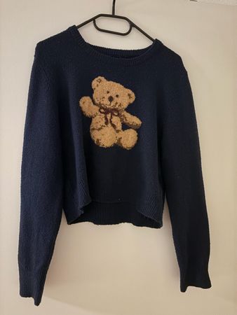 Damen Pullover dunkelblau mit Teddy Motiv 