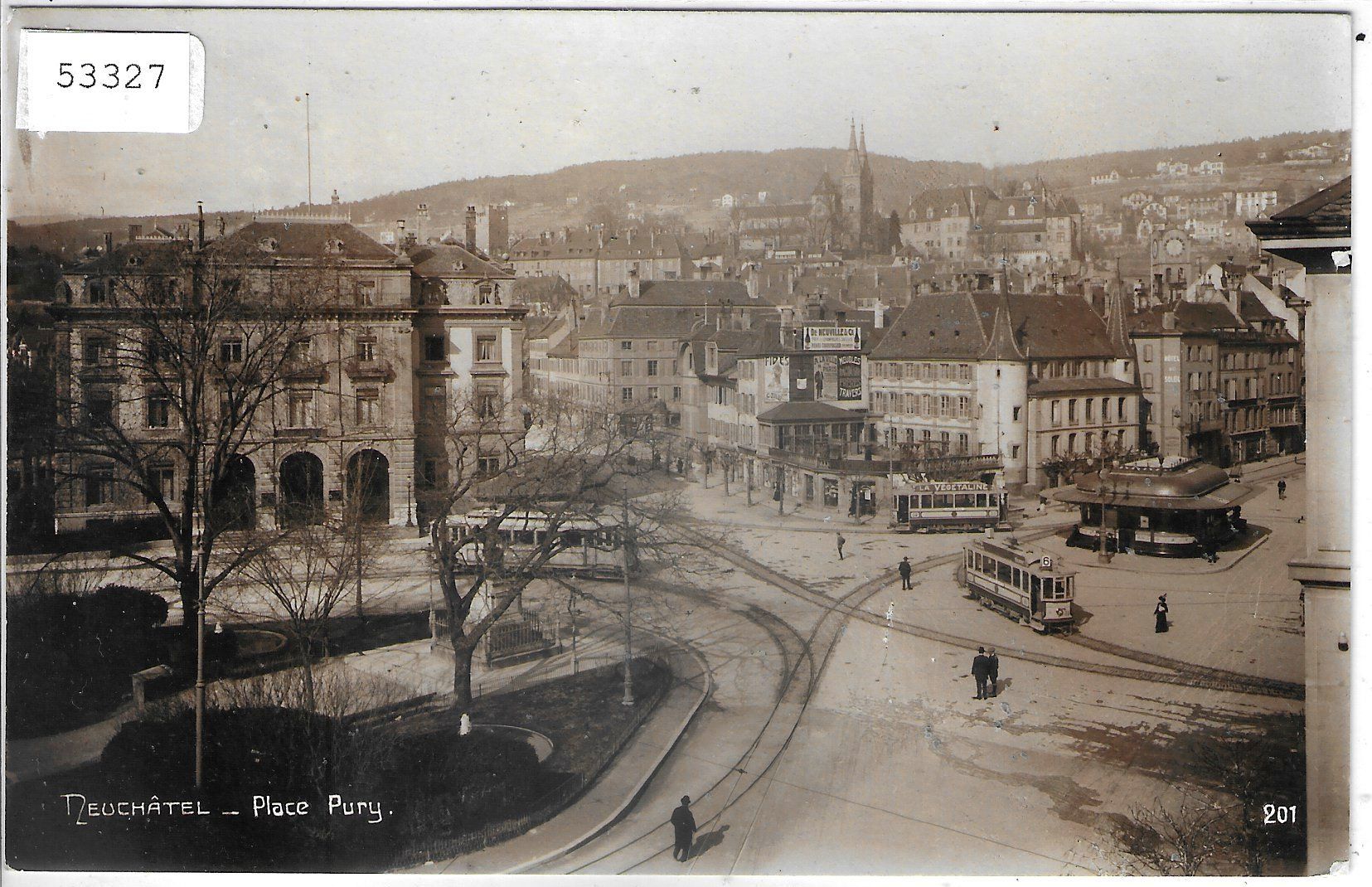 Cartoline postali: Neuchatel - Place Pury - Tram - animee – Usato da Ettingen venduto da Kartenplanet