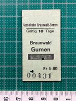 Ticket Sesselbahn Braunwald - Gumen, 1974, Billett, Glarus