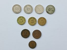 Deutsche Bundesrepublik 50 Pfennige, 5 Pfennige, 2 Pfennige