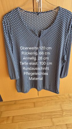 Damen Bluse blau gemustert Rundhalsausschnitt Grösse 44