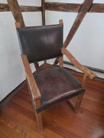 Antiker Thron Hocker Sessel Stuhl Holz Leder