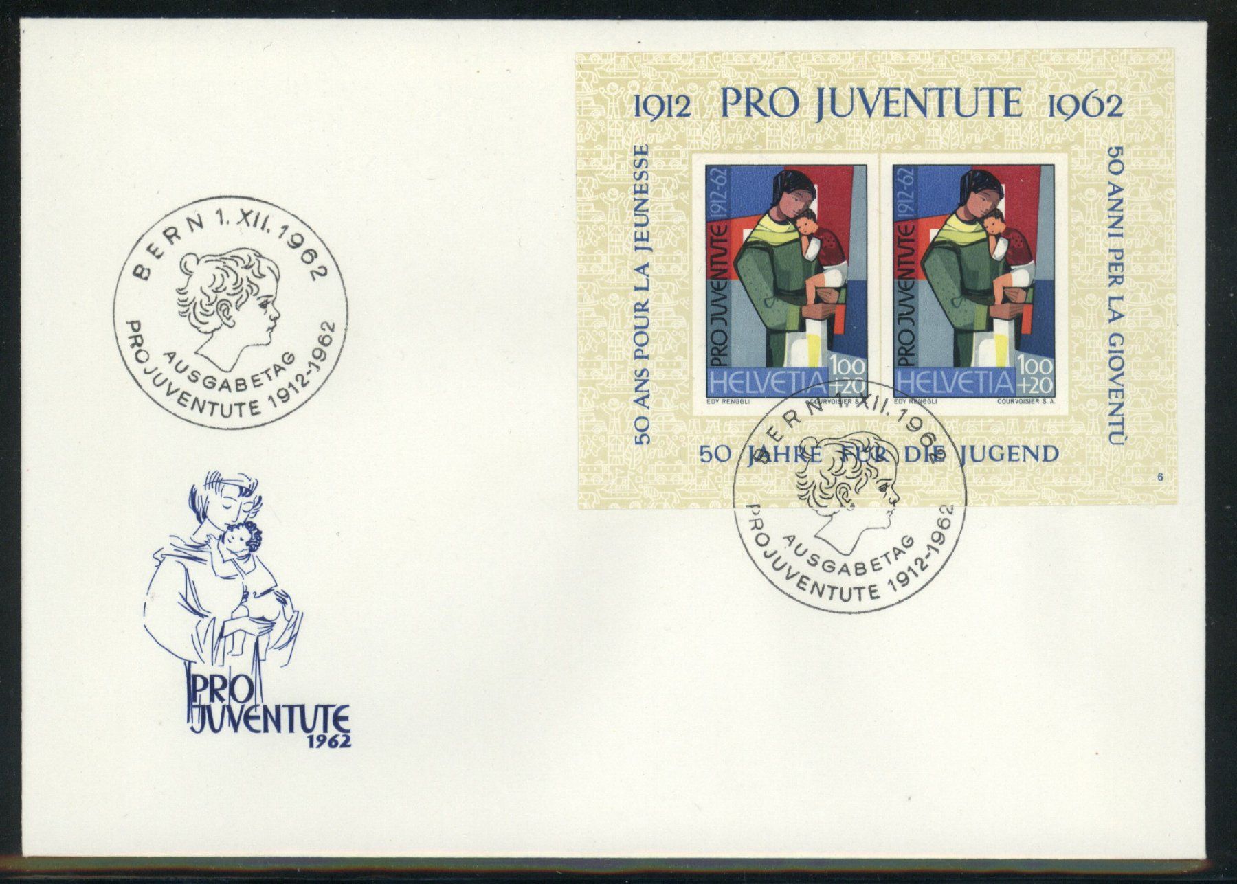 Alle Briefmarken: 1962, FDC, Pro Juventute, Blockausgabe, Nr. 6 – Gebraucht aus Willisau von Vollstempel