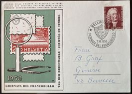 Tag der Briefmarke 1958 auf Originalkarte, SBK 15 Fr.