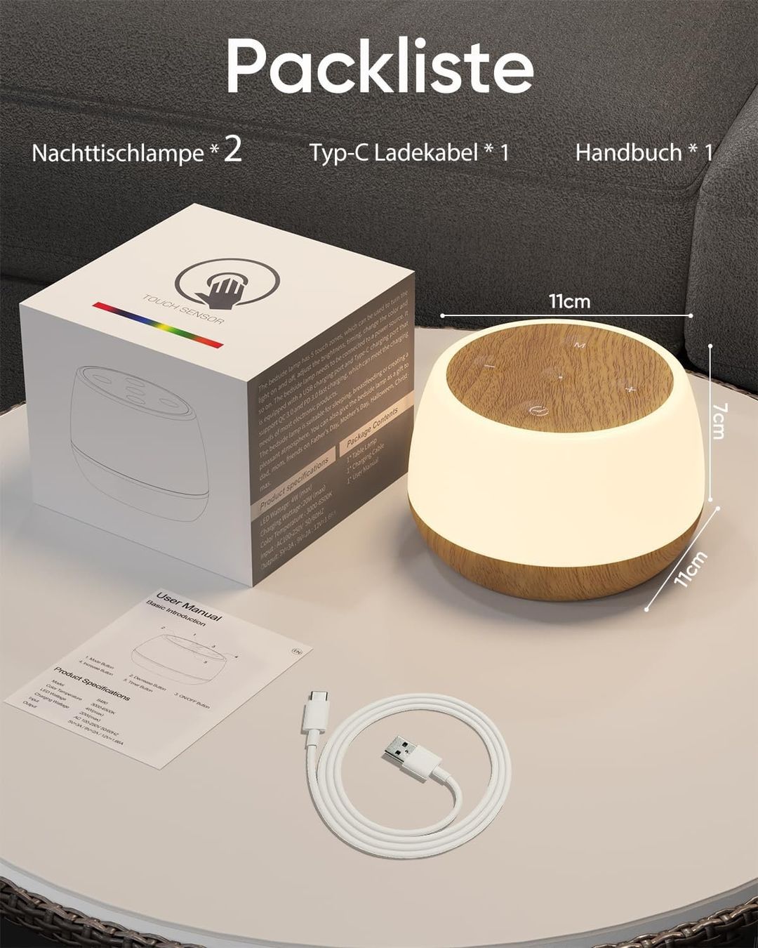 Lampade: 2x LED Nachttischlampe Touch dimmbar mit RGB – Nuovo e nell'imballaggio originale da Nuglar venduto da SmartLiving24 6
