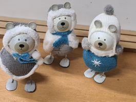 3 Metall Wackelfiguren im Winterkleid, 10-11 cm