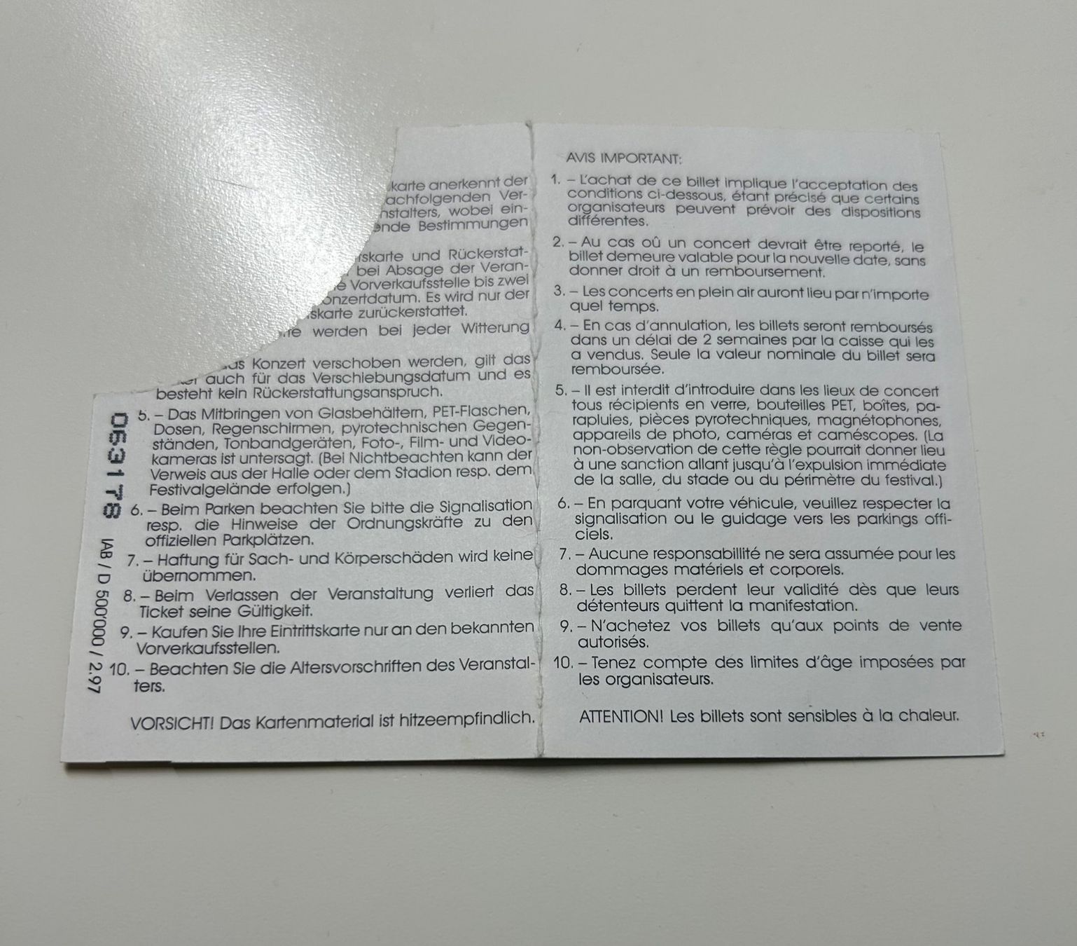 Biglietti: Original Konzertticket Michael Jackson 25.07.1997 – Usato da Uhwiesen venduto da winter8240 1