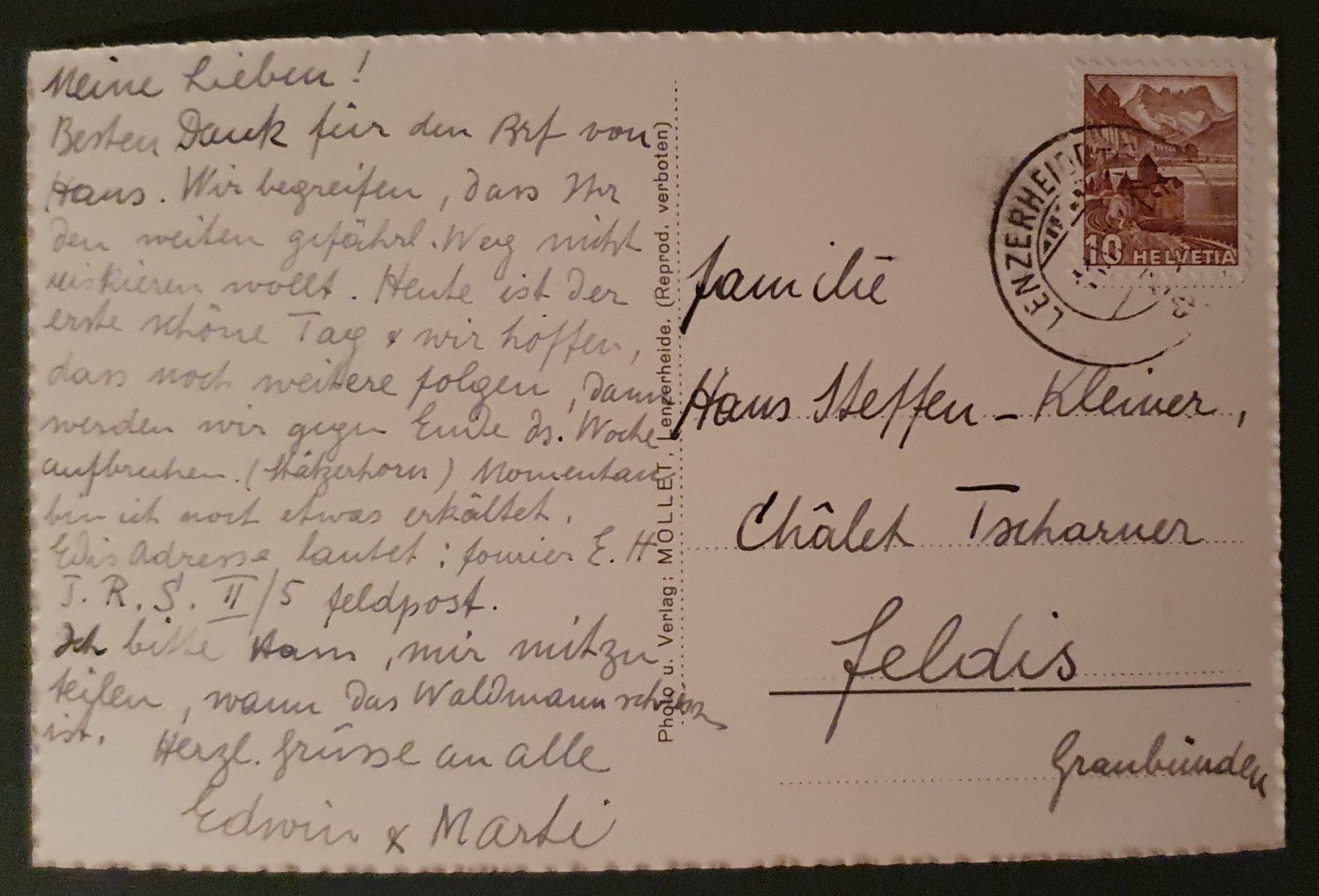 Cartoline postali: Posthotel Valbella 1941 – Usato da Kreuzlingen venduto da Rschweiz1 1