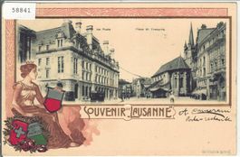 Souvenir de Lausanne - La Poste - Place St. Francois - Präge