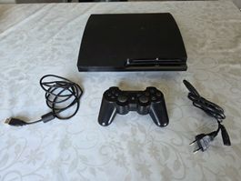 Sony PlayStation 3 Slim (PS3) noire avec 1 manette et câbles