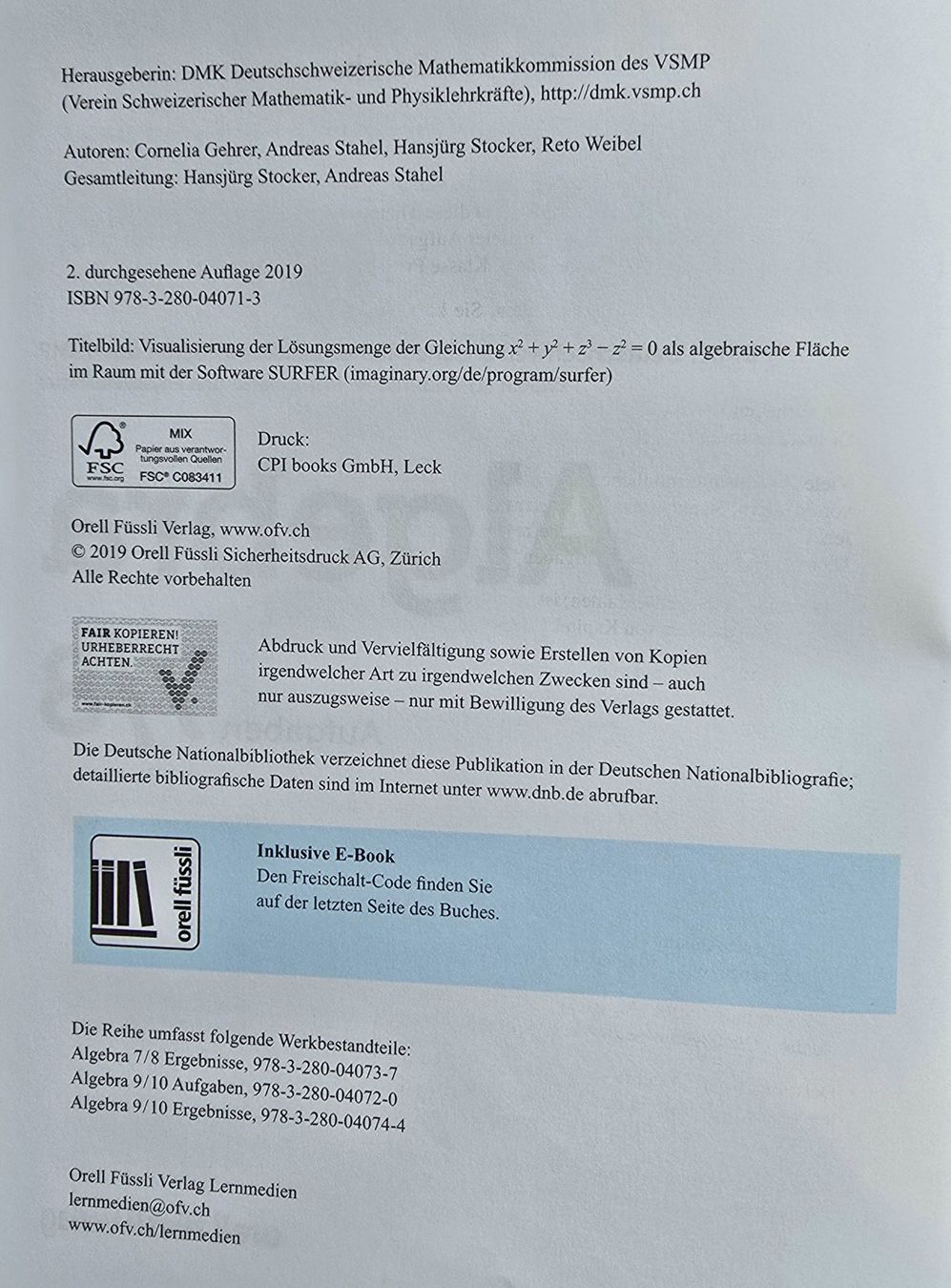 Bücher: Algebra 7/8 Aufgaben, Orell Füssli – Gebraucht aus Zürich von pfo_tjp8 2