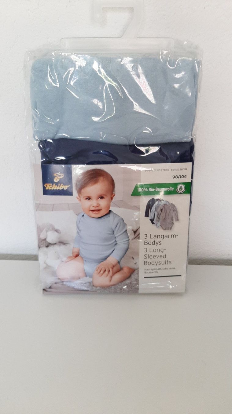 Tchibo Unterwäsche: Tchibo 3-er Set Langarmbodys - Gr. 98/104 – Neu und originalverpackt aus Aarburg von NDK