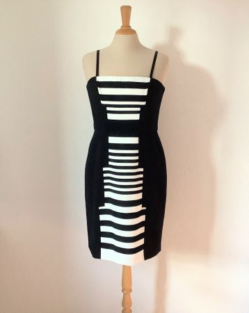 NEW $268 BCBG Max Azria Black Striped Dress 36/38