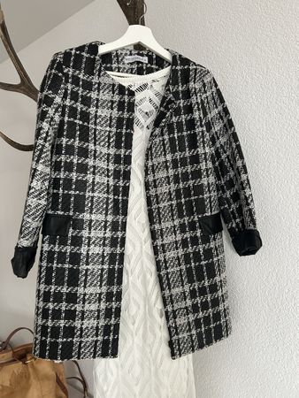 Rinascimento karierter Tweed Mantel Jacke schwarz weiss Gr.M