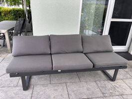 Gartenlounge 3-Sitzer, Aluminium, grau, inkl. Polster, sehr