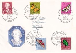 1957, Leonard Eulers Nr. J168-172, auf illustriertem FDC.