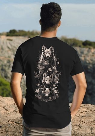 Tshirt Herren L schwarz Rückenmotiv Hund wolf
