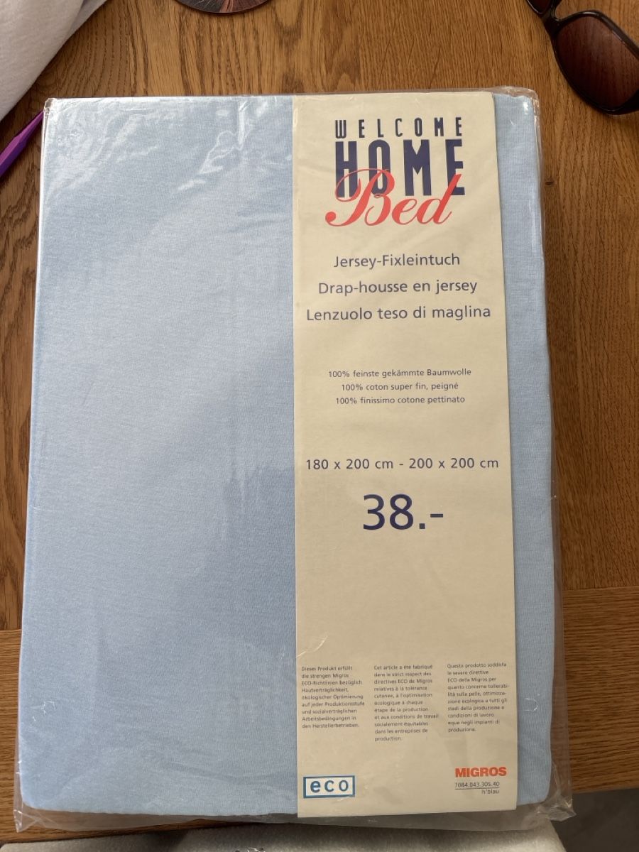 Bettwäsche: Jersey Fixleintuch hellblau neu – Neu und originalverpackt aus Hombrechtikon von ufpasse