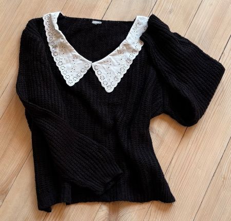 Pullover Strick/kurz/Kragen Häkelspitze,Gr.onesize