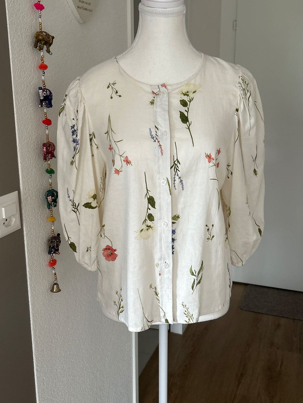 Blusen: 3/4 Arm Bluse hellbeige mit Muster mit Leinen Gr. M – Neu (gemäss Beschreibung) aus Brunnen von Nala2929 3
