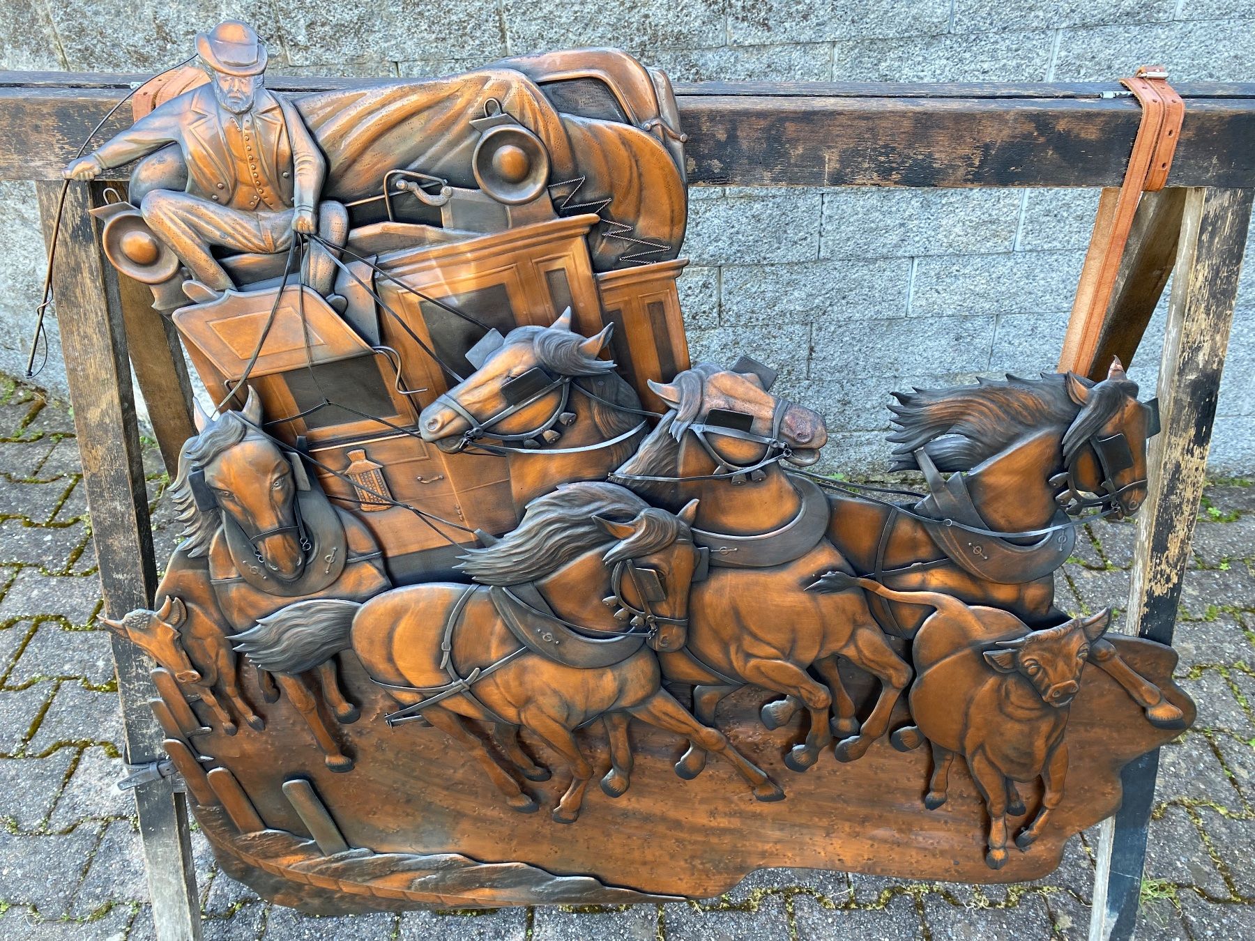 Campanacci mucche: wunderschönes grosses Kupferrelief Postkutsche Rudolf Koller – Usato da Feldbach venduto da Fea1 1