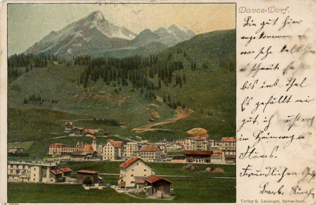Cartoline postali: Davos - Dorf   GR        um 1900 – Usato da Brig venduto da Valcards54