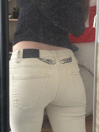 Cream Flare Jeans with wing embroidery 