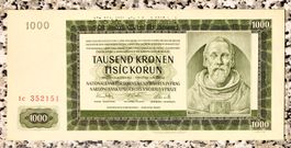 1000 Korun Bohemia & Moravia 1942 Specimen UNC!!!
