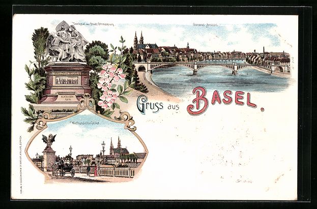 Cartoline postali: Litho Basel, Wettsteinbrücke, Denkmal d – Usato da Berlin venduto da bartko-reher