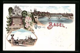 Litho Basel, Wettsteinbrücke, Denkmal d