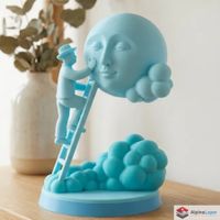 Moon Caretaker Sculpture – Dreamy Surreal Art - 3D Printed