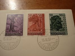 Liechtenstein FDC 1959, Satz Bäume + Sträucher, gelaufen
