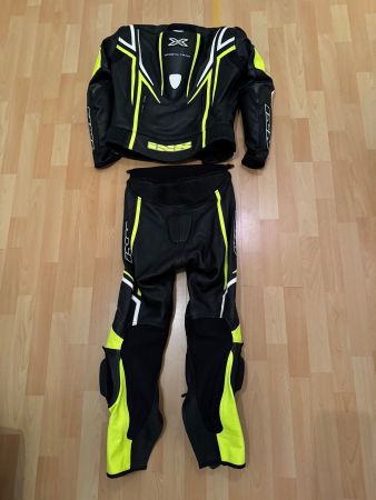 IXS Sports Team RAY Lederkombi 2-tlg Gr. 48 schwarz/neon-gel