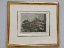 Antiker Stahlstich "Das Rathhaus zu Basel" W. H. Bartlett