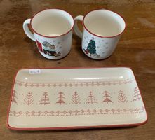 Weihnachts-Set: 2 Tassen & Servierteller, neuwertig!