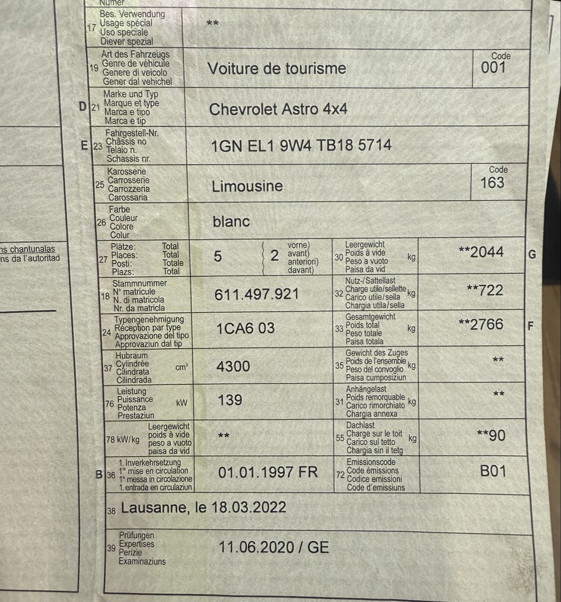 Chevrolet Automobili: 1997 Chevrolet Van Astro 4x4  – Usato da Val-d'Illiez venduto da LuckLuc 9