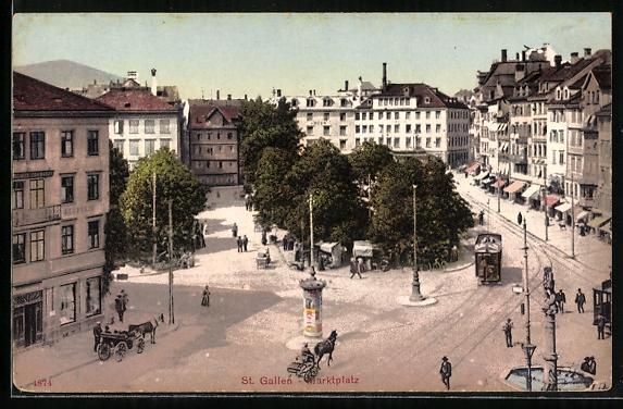 Ansichtskarten: St. Gallen, Marktplatz mit Strassenbahn, – Gebraucht aus Berlin von bartko-reher
