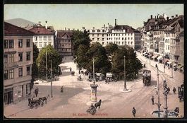 St. Gallen, Marktplatz mit Strassenbahn,
