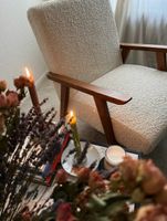 Hermann - Sessel aus weissem Bouclé-Stoff aus massivem Esche
