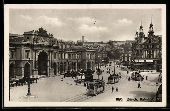 Ansichtskarten: AK Zürich, Bahnhof mit Strassenbahnen – Gebraucht aus Berlin von bartko-reher