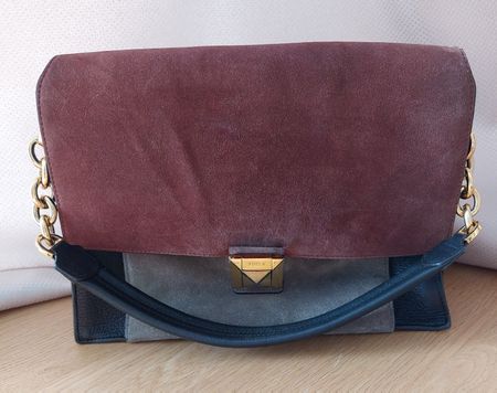 Furla Handtasche Leder Wildleder schwarz/bordo, Vintage 
