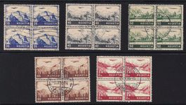 1941 fünf Flugpost 4er-Blöcke ⊞ gestempelt , F27-F30 & F33