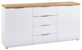 Kommode 180 cm, weiss mit Eichenplatte