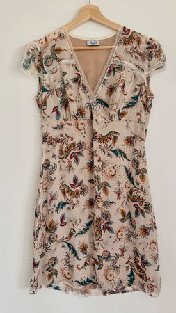 Seiden Kleid Liu Jo Blumenmuster beige. Grösse 36.
