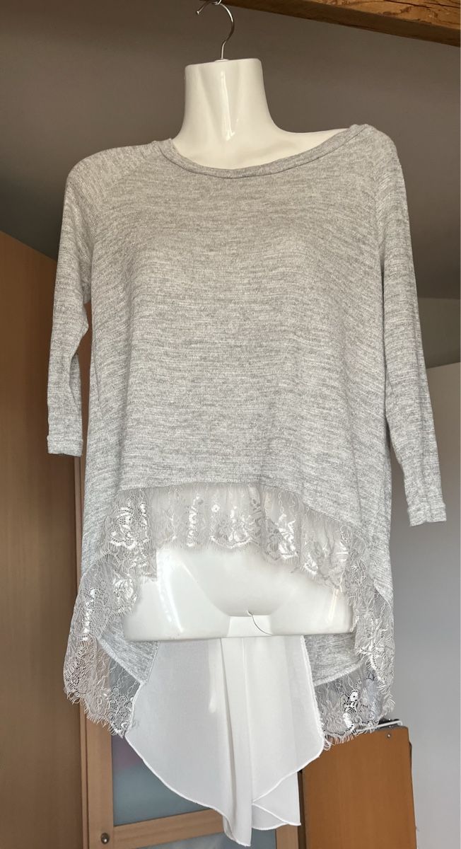 Maglioni & Felpe: Pull tunique gris brillant dentelles Melissa Becker M – Nuovo (secondo la descrizione) da Genève venduto da Libellule477 2