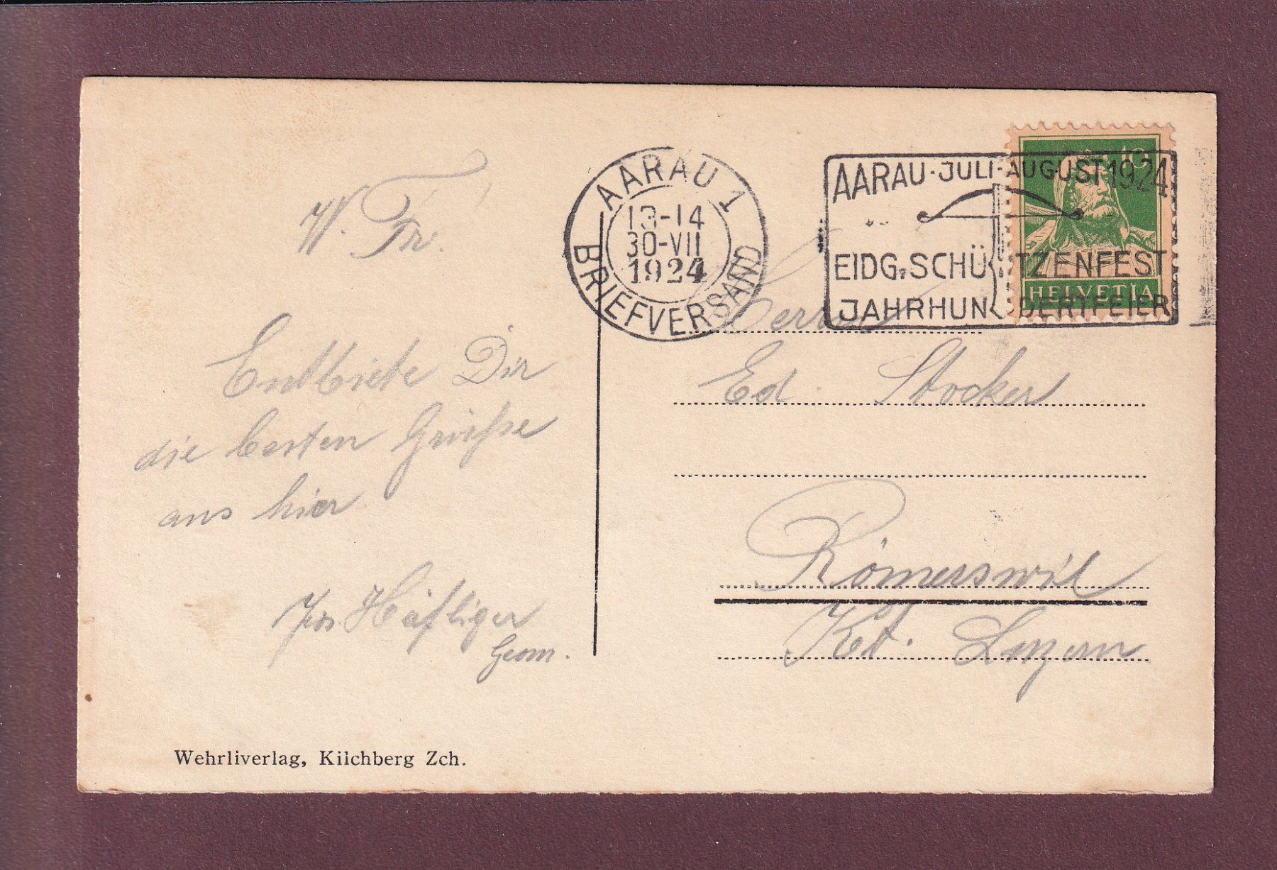 Cartoline postali: AARAU - Gewerbeschule - 1924 – Usato da Pully venduto da nicecards 1