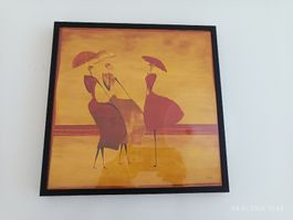 Bild mit Rahmen Damen mit Sonnenschirmen Grösse ca 30x30cm