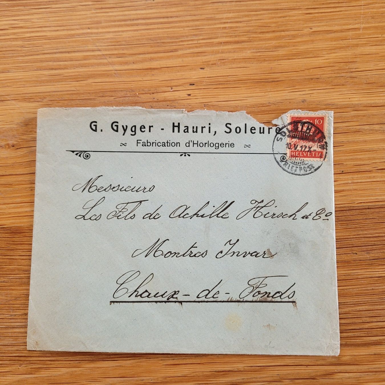 Tutti i francobolli: Brief Lettre G.Gyger Hauri Soleure 1917 – Usato da Biel/Bienne venduto da Destockweb